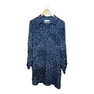 LOFT Womens Leopard Print Dress Black Long Sleeve Button Front Shirt S Gray